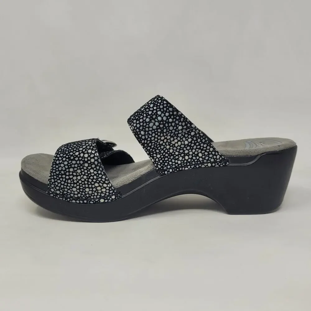 Dansko Sandals EU38‎ US8 Black Shagreen Sophie Leather Slides Heeled Slip On